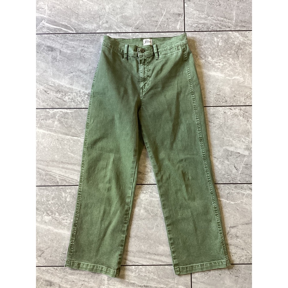 J.Crew Slim Wide Leg Pants Olive Green High Rise Crop AV814 Womens 26